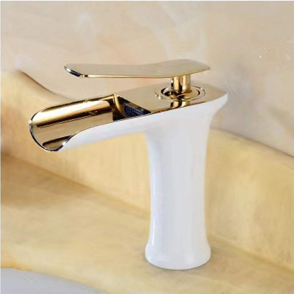 Waterfall Bathroom Sink Faucet, Single-Handle Brass Faucet