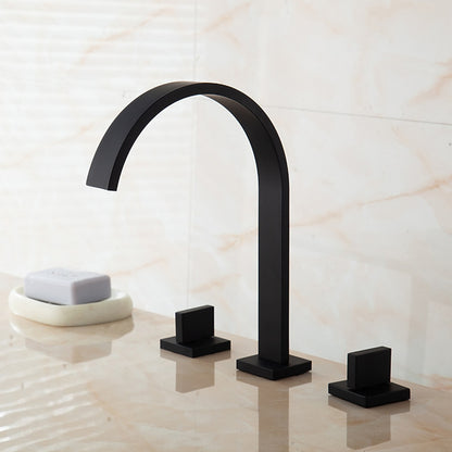 Modern Brass Waterfall Roman Tub Faucet, 3-Hole Dual-Handle High Arc Bathtub Faucet, Matte Black / Chrome