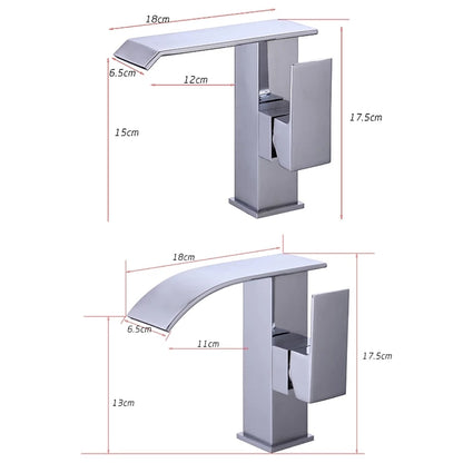 Chrome Single-Hole Bathroom Faucet, Single-Handle Waterfall Spout Faucet