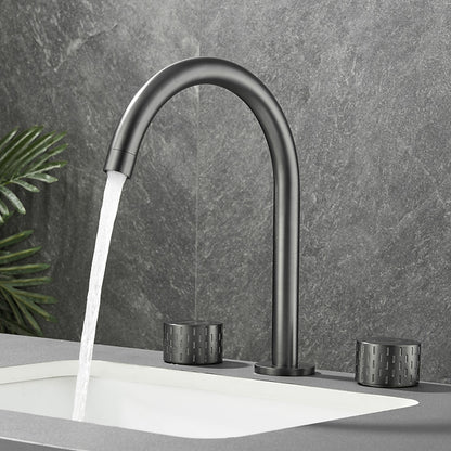 Swivel Spout 3-Hole Widespread Bathroom Sink Faucet, Dual-Handle Brass Faucet, Brushed Gold / Gunmetal / Matte Black / Chrome