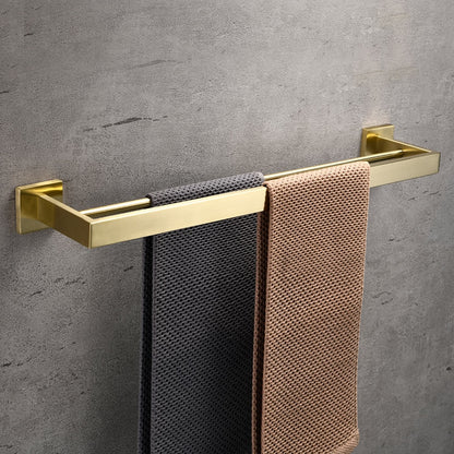 Brushed Gold Modern Wall-Mounted Bathroom Hardware Set, Stainless Steel Bathroom Accessory Set with Towel Bar / Toilet Paper Holder / Robe Hooks