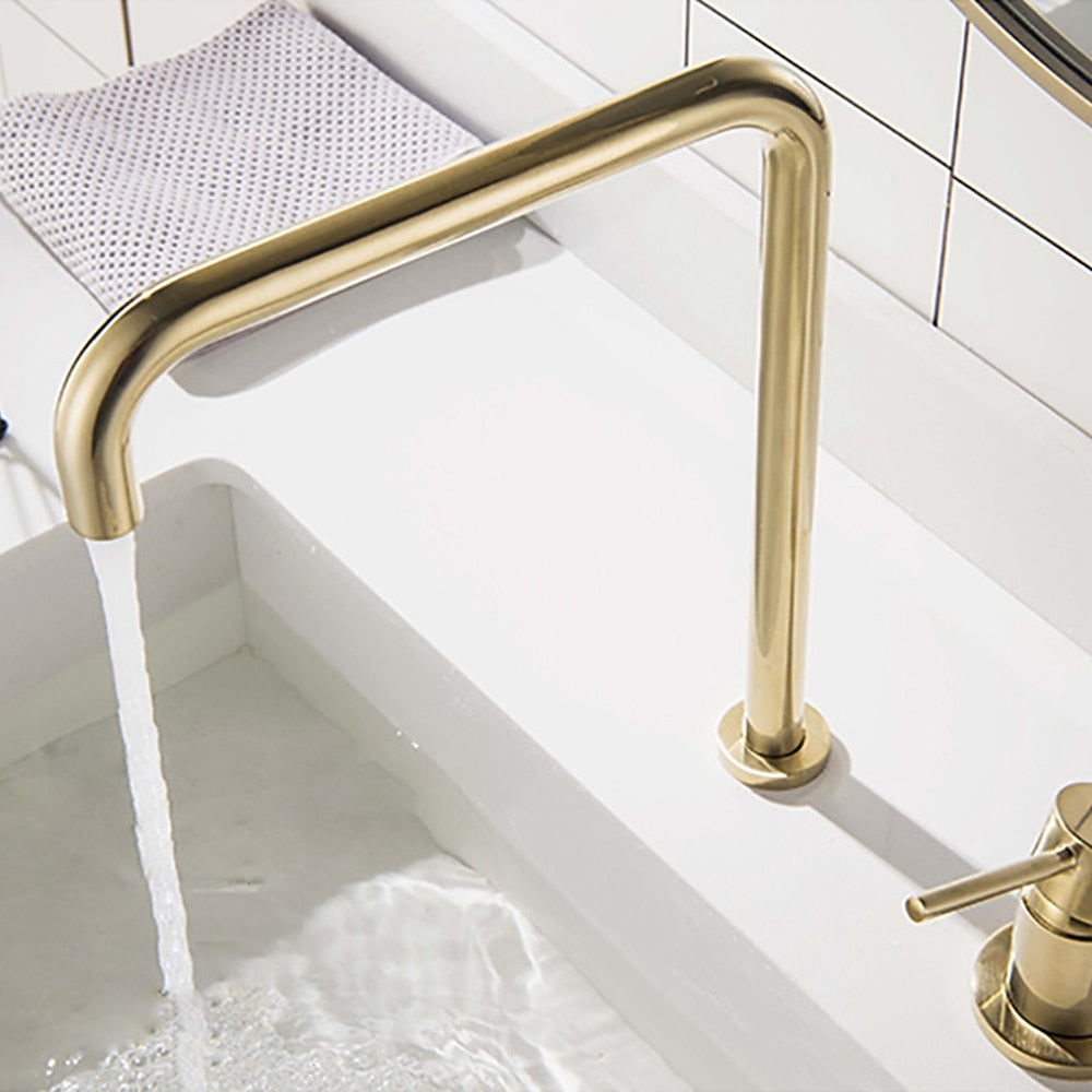 360-Degree Swivel Vessel Sink Faucet, Single-Handle 2-Hole Widespread Basin Faucet, Brushed Gold / Chrome / Matte Black / Rose Gold