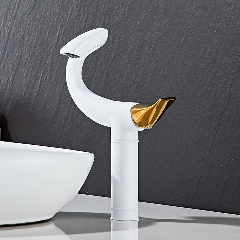 Curved High Arc Vessel Bathroom Faucet, Single-Handle Single-Hole Tall Brass Faucet