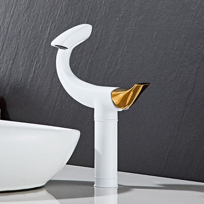 Curved High Arc Vessel Bathroom Faucet, Single-Handle Single-Hole Tall Brass Faucet