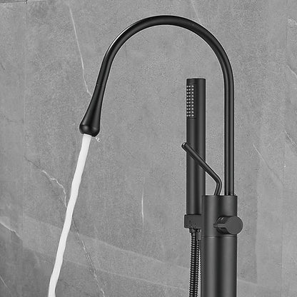 Modern High Arc Freestanding Tub Filler Faucet, Single-Handle Brass Bath Faucet with Handheld Shower, Chrome / Matte Black