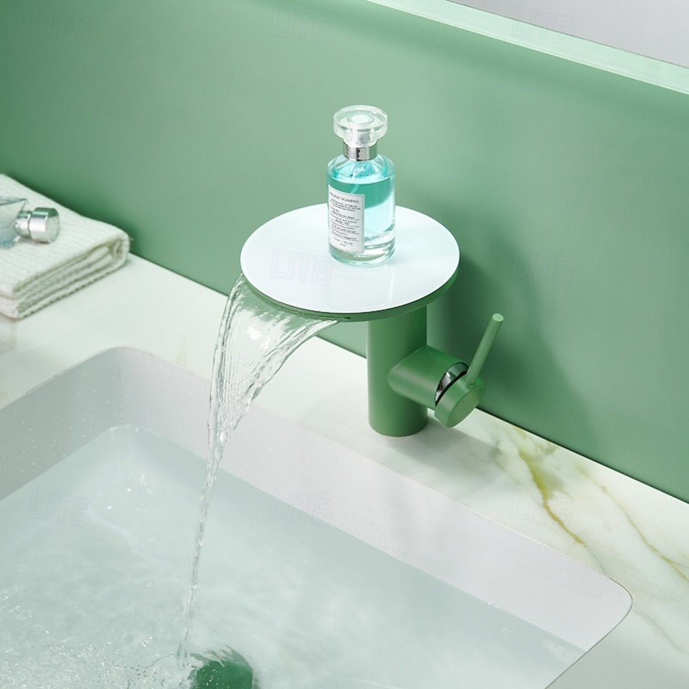 Modern Single-Hole Waterfall Bathroom Faucet, Swivel Stainless Steel Single-Handle Faucet, Chrome / Brushed Gold / Matte White / Gunmetal / Painted / Powder Coated