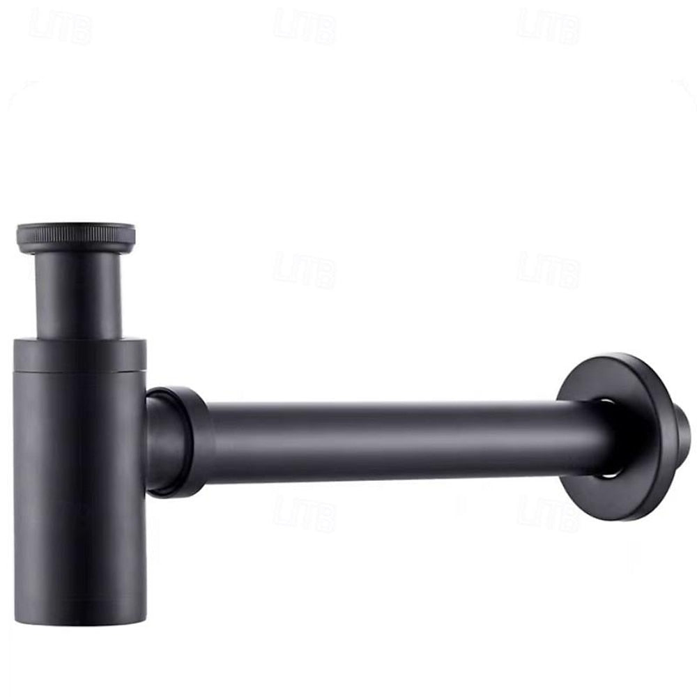 Contemporary Brass Pop-Up Sink Drain with Overflow, Wall-Mounted Bottle P-Trap Waste Assembly, Antique Brass / Chrome / Matte Black / Brushed Brass / Polished Gold