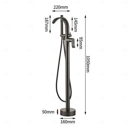 Gunmetal Freestanding Tub Filler Faucet, 360-Degree Swivel Brass Faucet with Handheld Shower