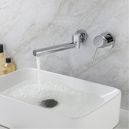 Modern Wall-Mount Single-Handle Bathroom Faucet, Swivel Spout Brass Basin Faucet, Chrome / Matte Black