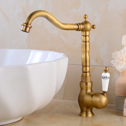 Retro High Arc Vessel Faucet, Single-Handle Brass Swivel Spout Faucet, Antique Brass / Chrome / Polished Gold