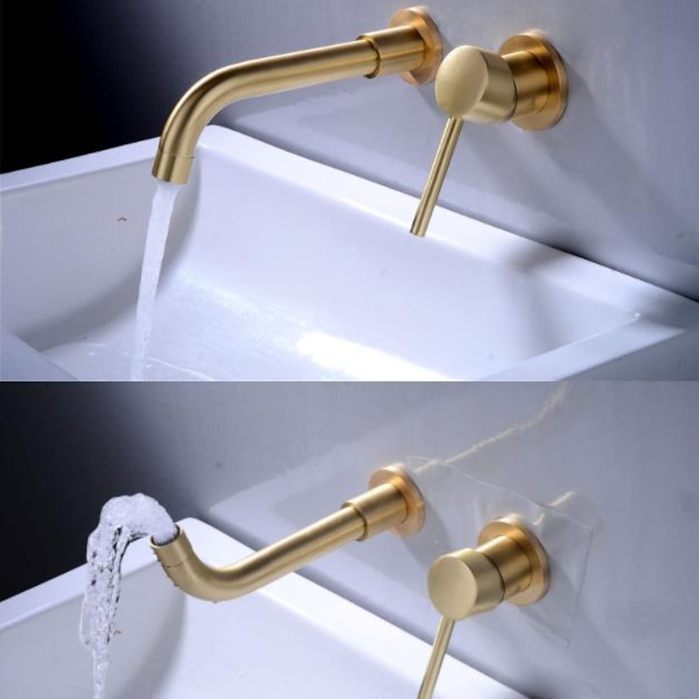 Modern Wall-Mount Bathroom Faucet, Single-Handle Swivel Spout Faucet, Matte Black / Chrome / Brushed Gold