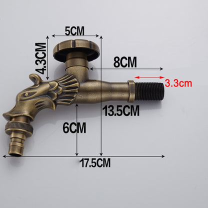 Vintage Dragon Wall-Mount Garden Faucet, Single Wheel Handle Outdoor Faucet, Antique Brass / Matte Black / Brushed Gold