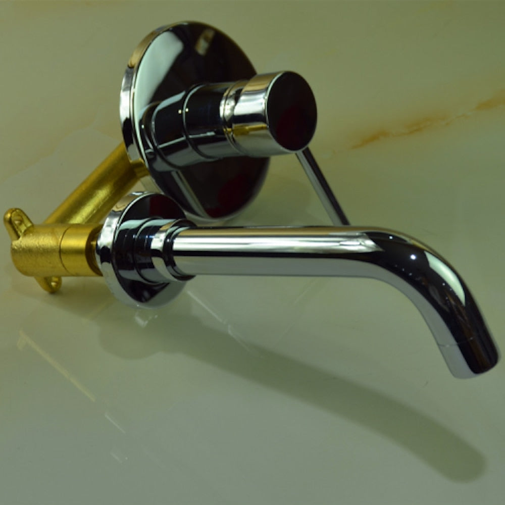 Chrome Wall-Mount Bathroom Sink Faucet, Single-Handle Brass Basin Faucet