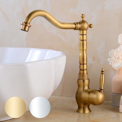 Retro Single-Hole Bathroom Vessel Sink Faucet, Single-Handle Brass Swivel Faucet, Antique Brass / Chrome / Polished Gold