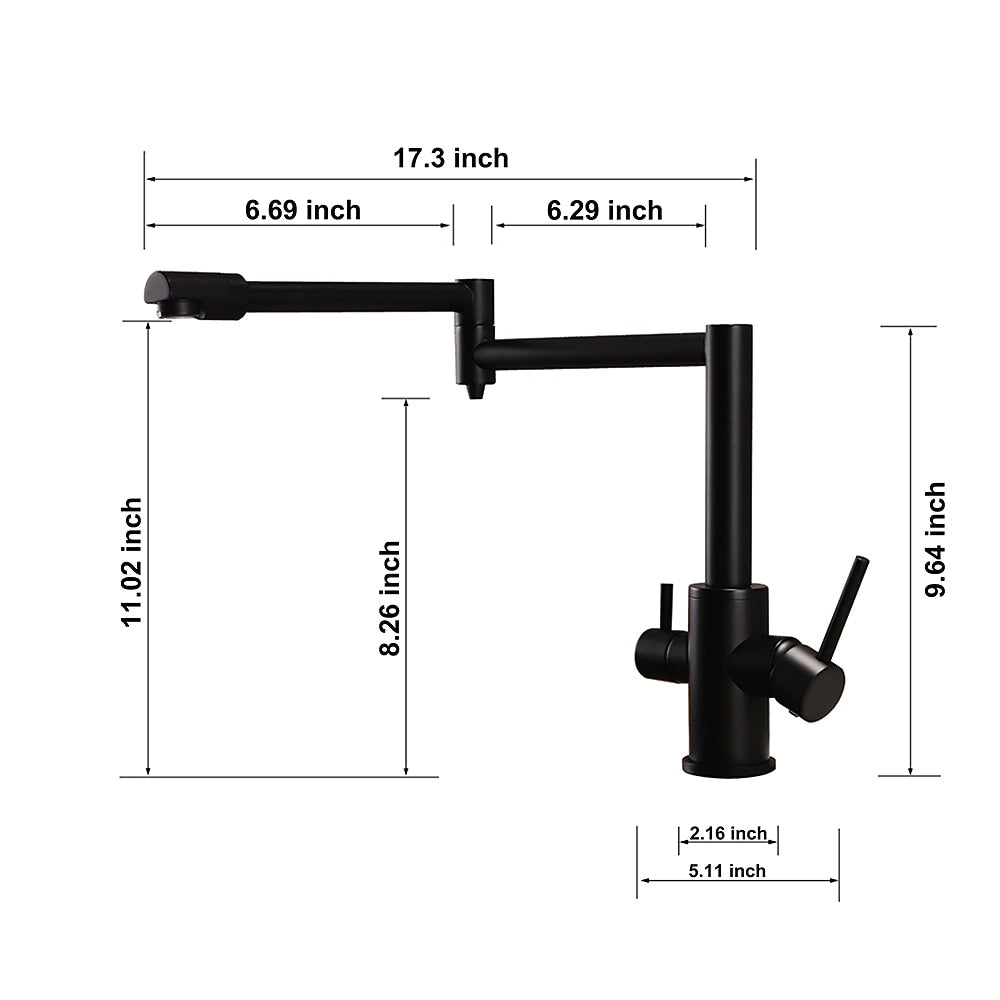 Foldable Dual-Joint Pot Filler Kitchen Faucet, Deck-Mount Single-Hole Two-Handle Faucet, Matte Black / Brushed Nickel