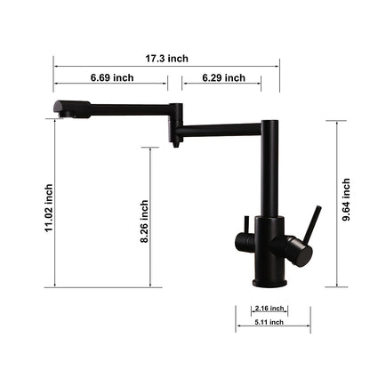 Foldable Dual-Joint Pot Filler Kitchen Faucet, Deck-Mount Single-Hole Two-Handle Faucet, Matte Black / Brushed Nickel