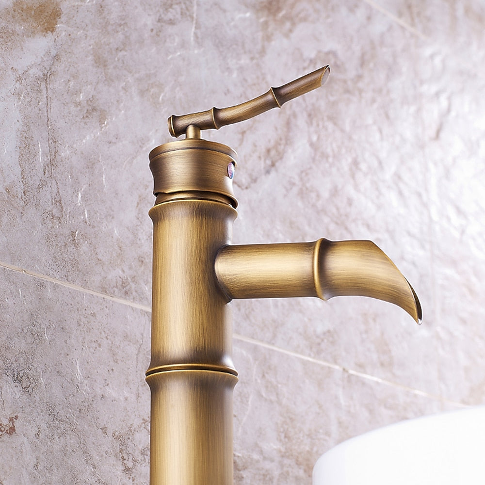 Bamboo Design Antique Brass Vessel Sink Faucet, Single-Handle Single-Hole Faucet