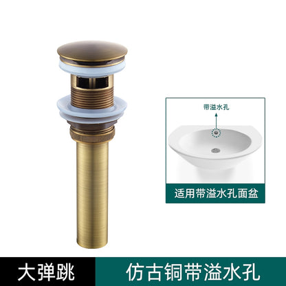 Antique Brass Engraved Bathroom Sink Pop-Up Drain, Solid Brass Vanity Basin Drain Assembly, With / Without Overflow