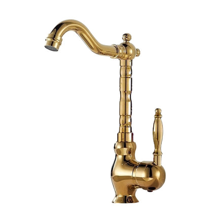 Retro Single-Hole Bathroom Vessel Sink Faucet, Single-Handle Brass Swivel Faucet, Antique Brass / Chrome / Polished Gold