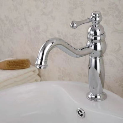Traditional High Arc Bathroom Sink Faucet, Single-Hole Deck Mount Faucet with Ceramic Lever Handle, Polished Gold / Chrome / Antique Brass