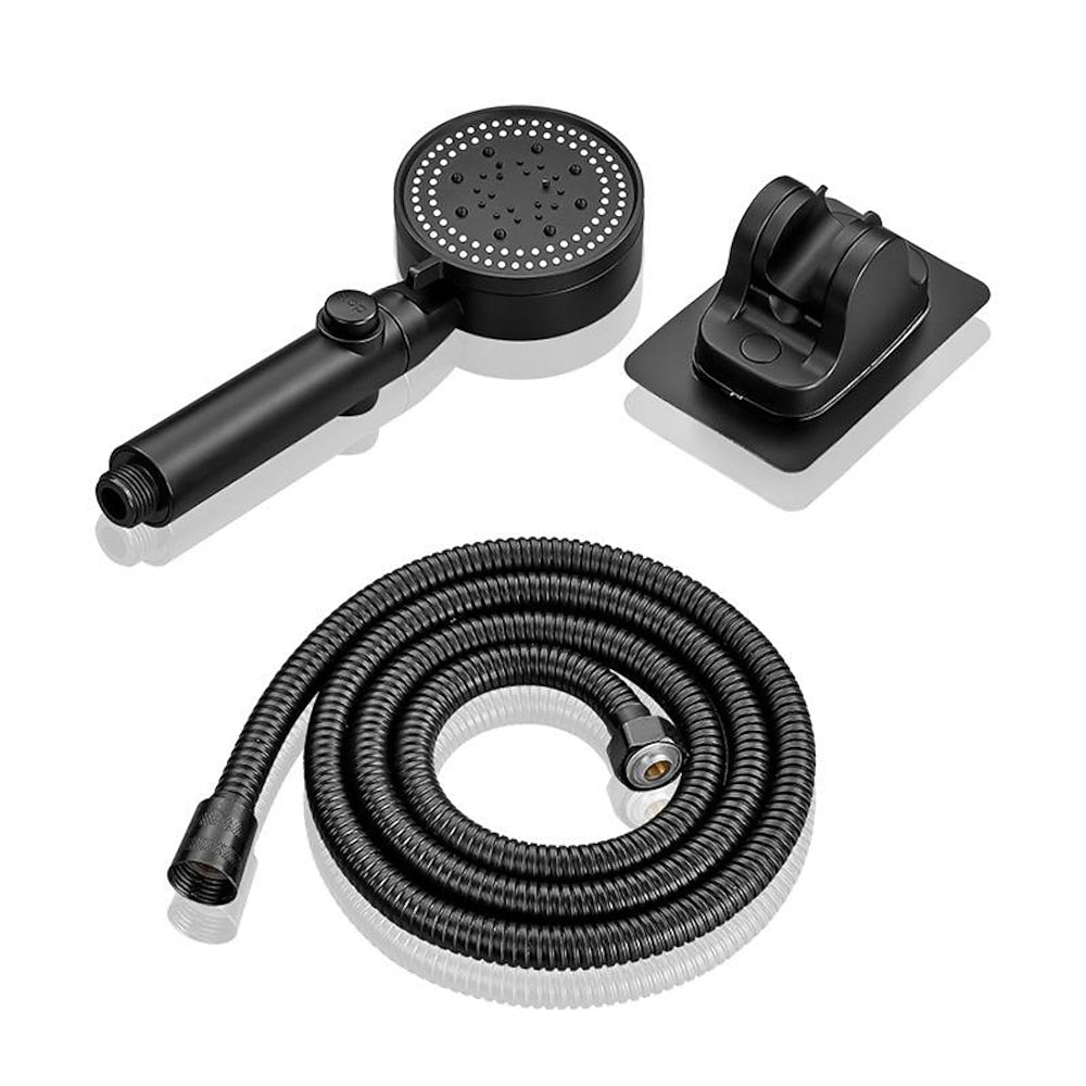 5-Mode Handheld Round Shower Head, Shower Head with Hose / Adhesive Bracket, Matte Black / Chrome