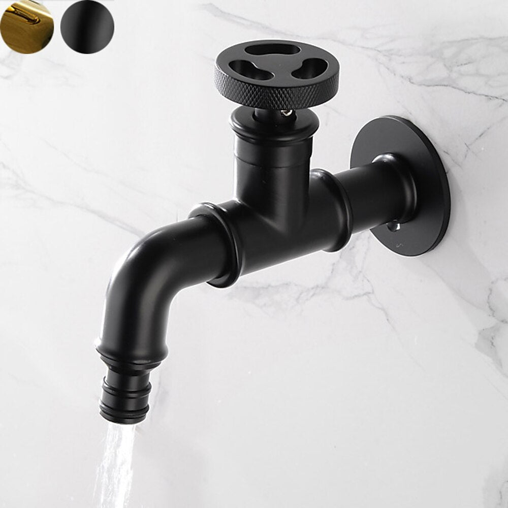 Industrial Single-Cold Wall-Mount Faucet, Single-Handle Brass Utility Faucet with Wheel Handle, Matte Black / Polished Gold