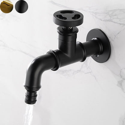 Industrial Single-Cold Wall-Mount Faucet, Single-Handle Brass Utility Faucet with Wheel Handle, Matte Black / Polished Gold