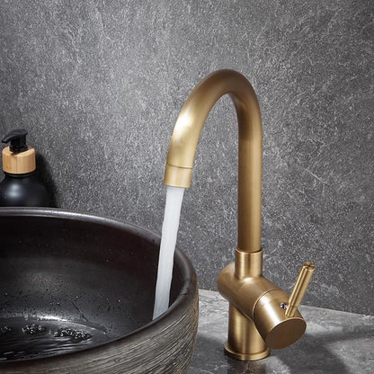 Antique Brass Traditional Bathroom Faucet, Single-Handle High Arc Swivel Spout Faucet
