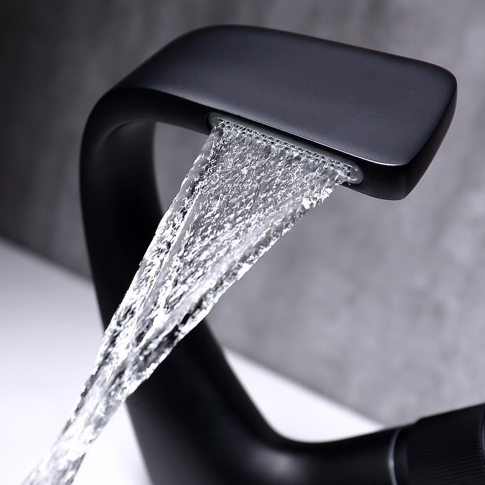 Modern Waterfall Bathroom Faucet, Single-Hole Brass Vessel Sink Faucet