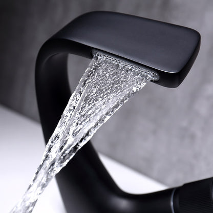 Modern Waterfall Bathroom Faucet, Single-Hole Brass Vessel Sink Faucet