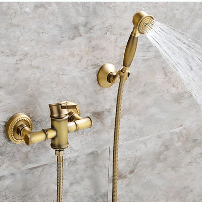 Vintage Wall-Mount Tub Filler Faucet, Single-Handle Brass Faucet with Handheld Shower, Antique Brass / Oil-Rubbed Bronze
