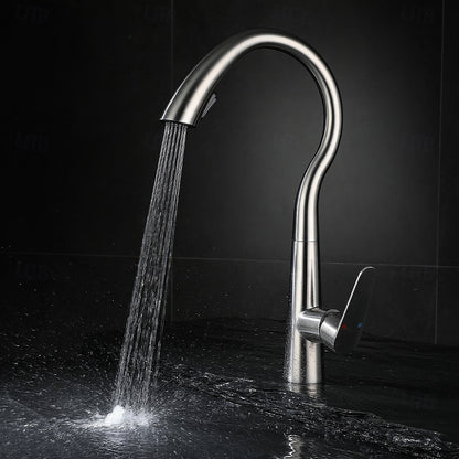 Pull-Down Kitchen Faucet, High Arc Single-Handle Brass Sink Faucet, Gunmetal / Matte White / Matte Black / Brushed Nickel