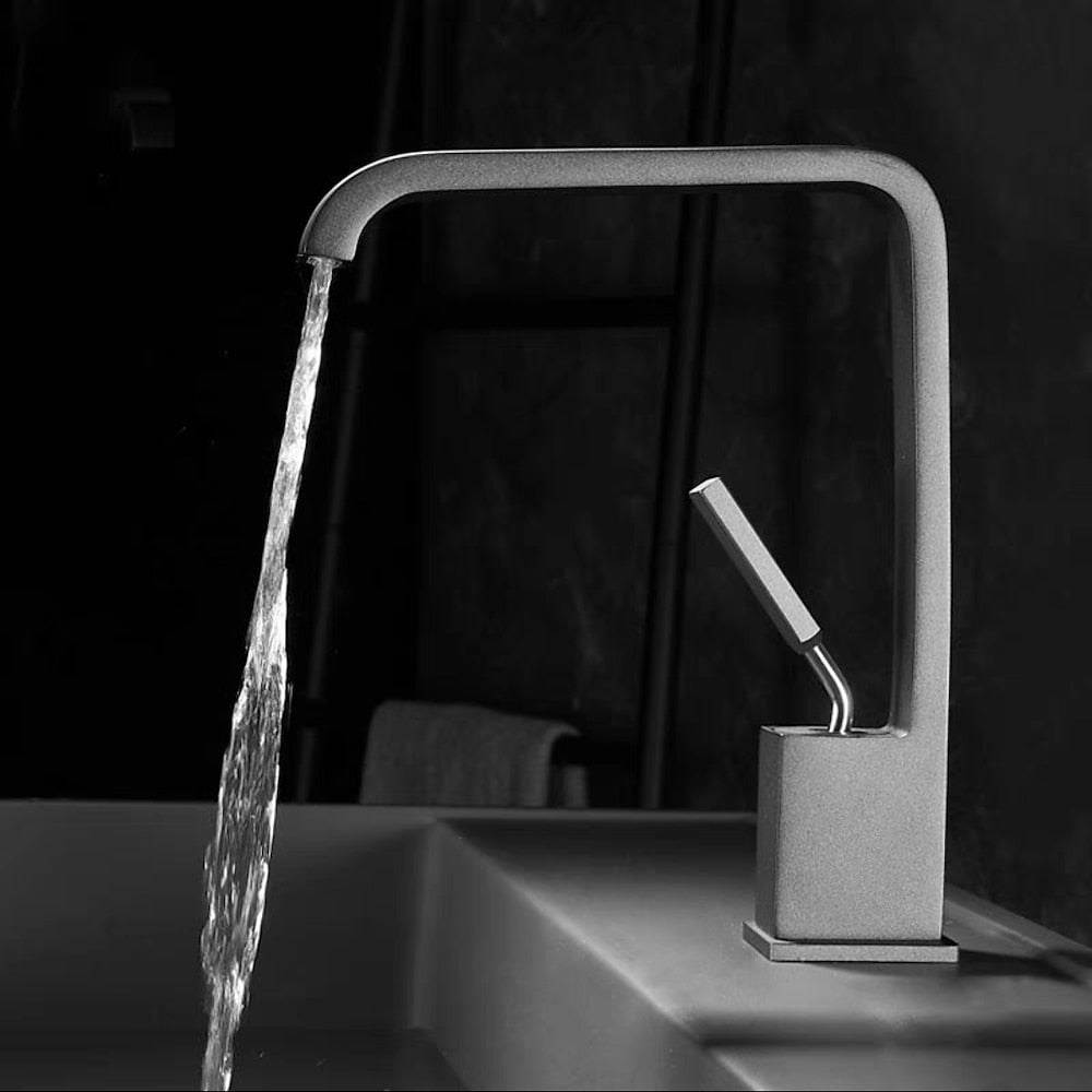 Modern Waterfall Bathroom Faucet, Single-Handle Single-Hole Faucet, Matte Black / Matte White / Gunmetal