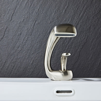 Modern Waterfall Single-Hole Bathroom Faucet, Single-Handle Brass Body Faucet, Matte Black / Brushed Nickel / Chrome / Matte White