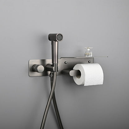 Self-Cleaning Wall-Mounted Bidet Sprayer Faucet, Single-Handle Concealed Valve Spray Set with Toilet Paper Holder / Storage Shelf, Matte Black / Brushed Gold / Chrome / Gunmetal