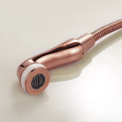 Pull-Out Vintage Single-Hole Bathroom Faucet, Single-Handle Brass Faucet, Rose Gold
