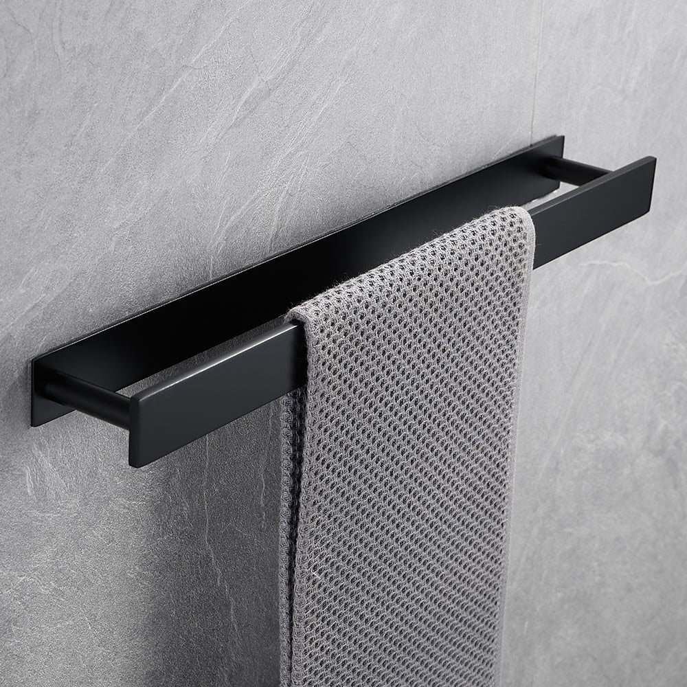 Self-Adhesive SUS304 Stainless Steel Towel Bar, Wall-Mounted No-Drill Towel Holder with Hook, Matte Black / Chrome / Brushed Nickel