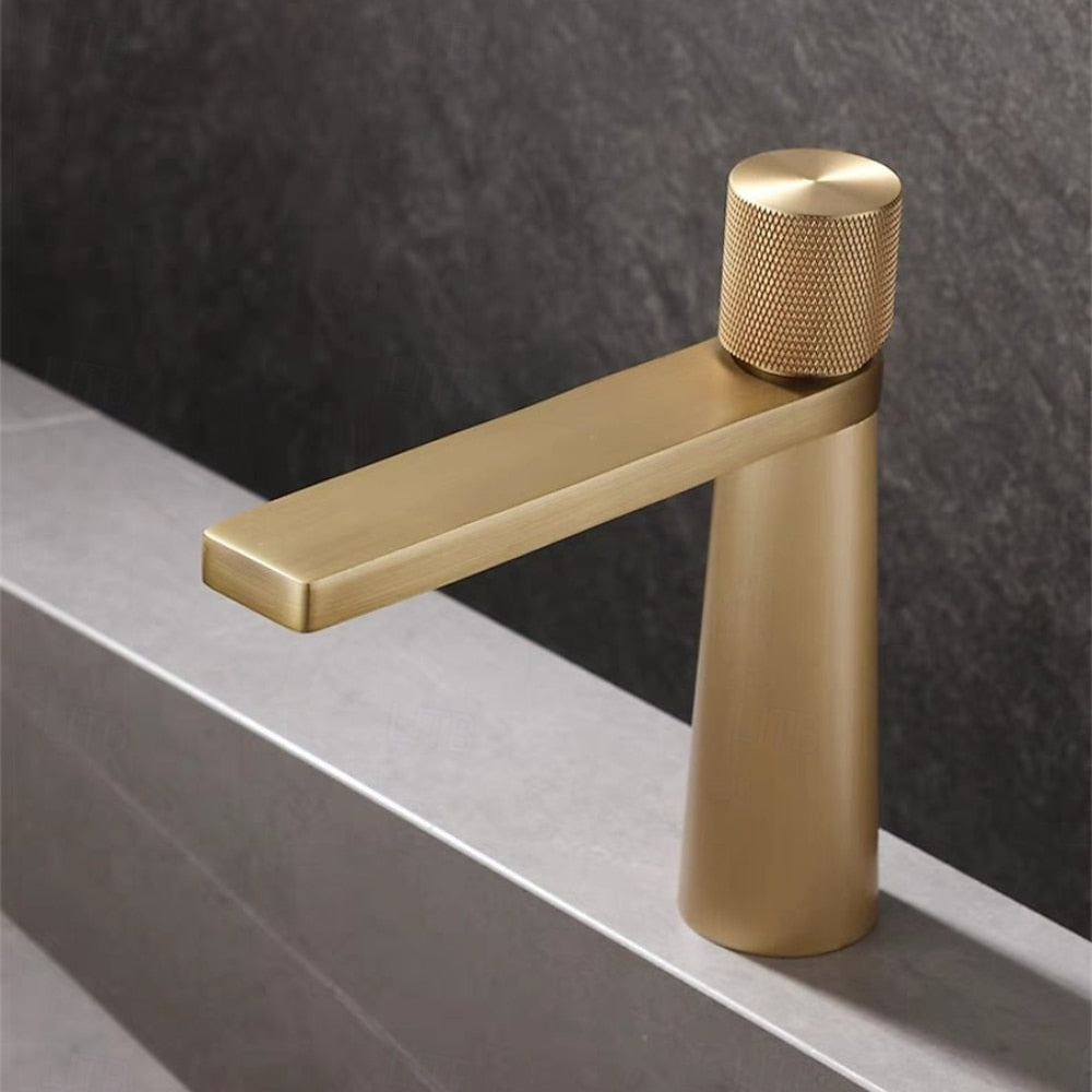 Antique Brass Single-Hole Vessel Sink Faucet, Single Handle Waterfall Bathroom Faucet
