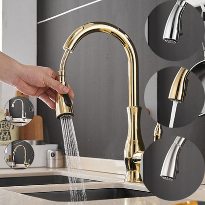 Pull-Down High Arc Kitchen Faucet, Single-Handle Brass Faucet, Brushed Nickel / Polished Gold / Chrome