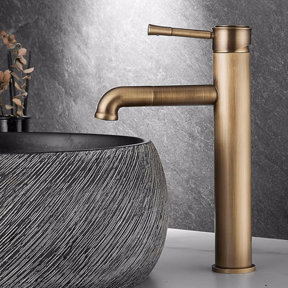 Vintage Tall Vessel Sink Faucet, Single-Handle Single-Hole Bathroom Faucet, Antique Brass / Matte Black