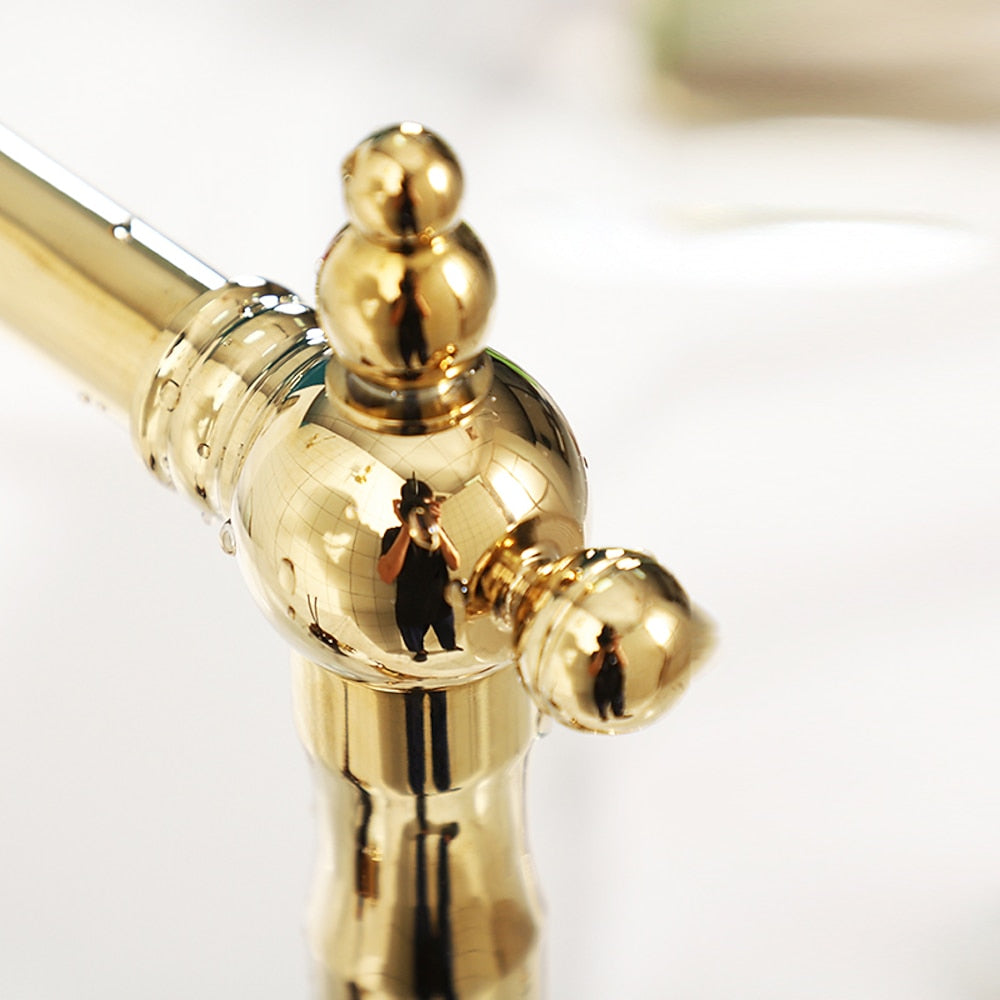 Antique Single-Hole Bathroom Faucet, Dual Ceramic Handle Swivel Spout Faucet, Antique Brass / Brushed Nickel / Chrome / Matte Black / Polished Gold