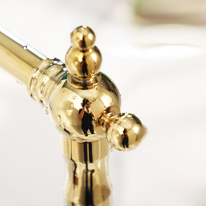 Antique Single-Hole Bathroom Faucet, Dual Ceramic Handle Swivel Spout Faucet, Antique Brass / Brushed Nickel / Chrome / Matte Black / Polished Gold