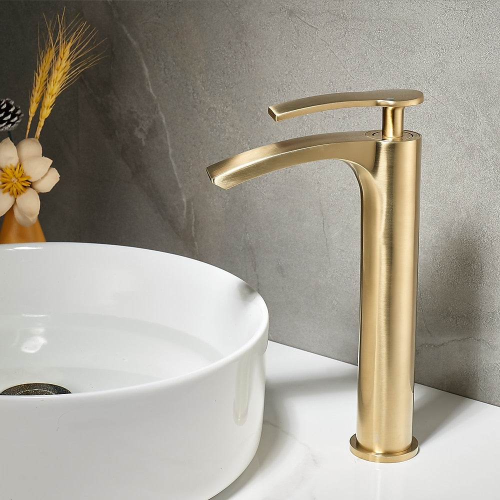 Waterfall Modern Bathroom Vessel Sink Faucet, Single-Handle Single-Hole Brass Basin Faucet