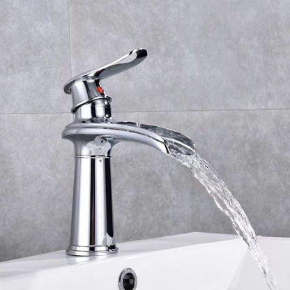 Waterfall Single-Hole Bathroom Faucet, Single-Handle Brass Faucet, Chrome / Matte Black / Brushed Nickel / Antique Brass / PVD