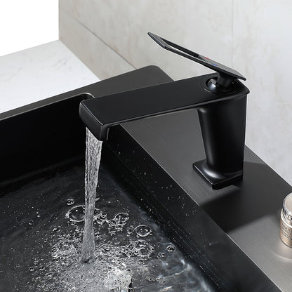 Modern Geometric Spout Single-Hole Bathroom Faucet, Single-Handle Brass Vanity Faucet, Brushed Gold / Chrome / Gunmetal / Matte Black