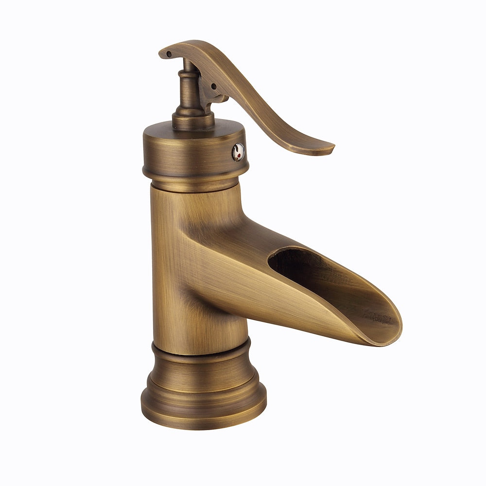 Waterfall Single-Hole Bathroom Faucet, Single-Handle Brass Faucet