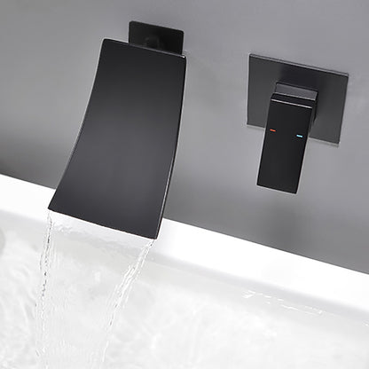 Matte Black Waterfall Wall-Mount Bathroom Faucet, Single-Handle Brass Basin Faucet with Rough-In Valve
