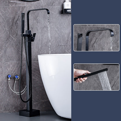 Modern Freestanding Tub Filler Faucet, Single-Handle Brass Bathtub Faucet with Handheld Shower, Chrome / Matte Black