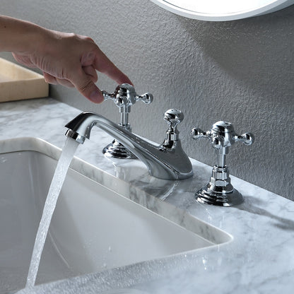 Vintage 3-Hole Widespread Bathroom Faucet, Double Cross Handle Faucet, Chrome / Polished Gold