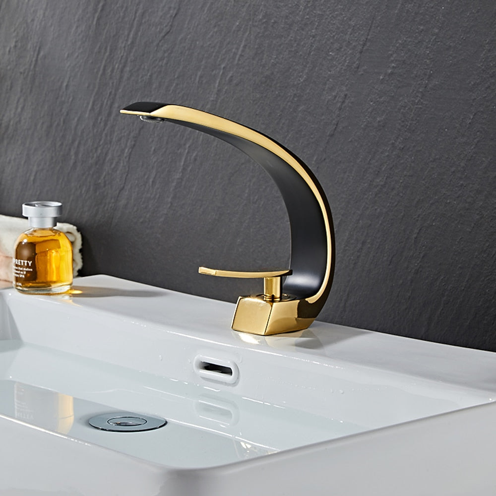 High Arc Spout Modern Single-Hole Bathroom Faucet, Single-Handle Brass Body Sink Faucet